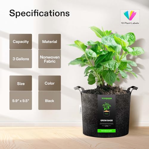 10 Pack 3 Gallon Plant Grow Bags Fabric Pots with Handles (10 Count)