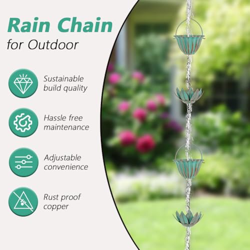 10.4FT Lotus Rain Chains for Outside (Green Lotus)