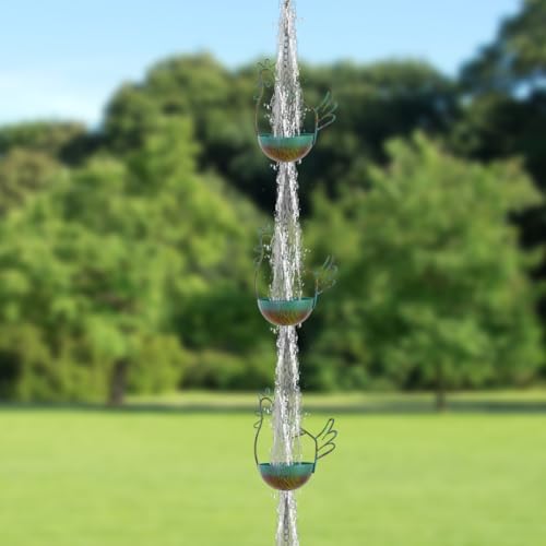 10.6FT Rain Chains for Gutter with 12 Cups (Chicken)