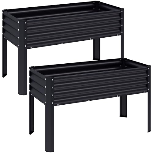 2Pcs Galvanized Raised Garden Bed with Legs (43"x24"x32" / Black(2PCS))