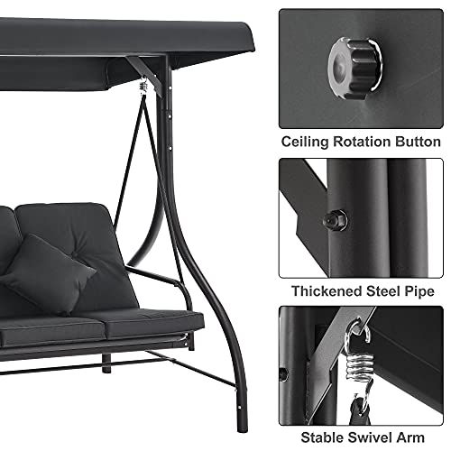 3 Seat Outdoor Patio Swing Chair (Gray)