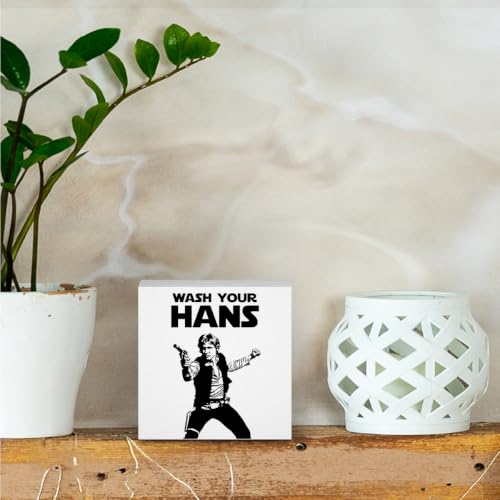 Funny Bathroom Decor Wash Your Hans Wooden Box Sign 5 x 5 Inches (White 1616 / Wooden box（5.1 x 5.1 inches）)