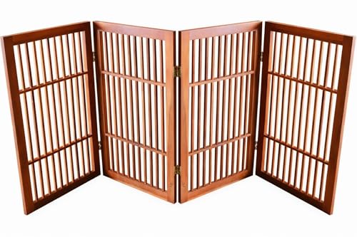 Pet Dog Gate Freestanding (4 Panel 30" Tall / Brown Pet Gate)