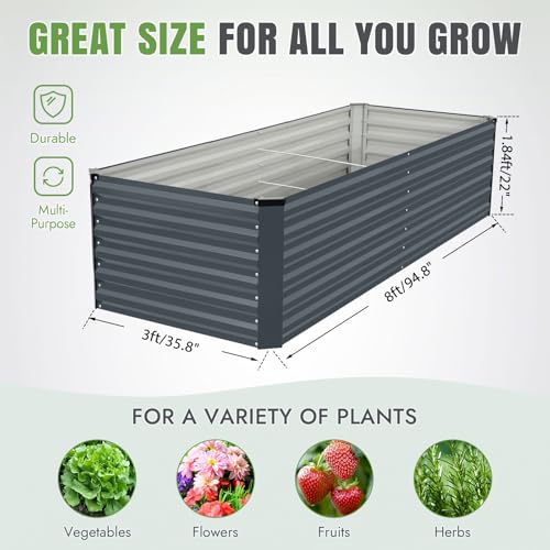 Galvanized Metal Raised Garden Bed 8×3×2FT (Gray / 8×3×2ft)