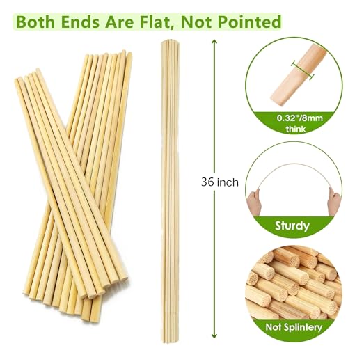 60 Pack 3FT Bamboo Plant Stakes (36 inch 8mm)