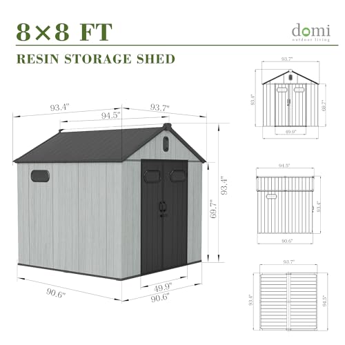 Domi 8x8FT Outdoor Resin Storage Shed with Transparent Windows & Louvered Vents