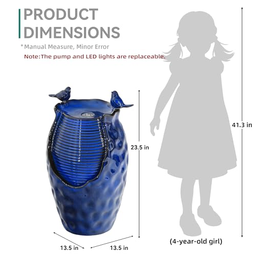 23.5" H Ceramic Jar Outdoor Fountain (Blue Glazepot Cobalt 23.5"h-honeycomb)