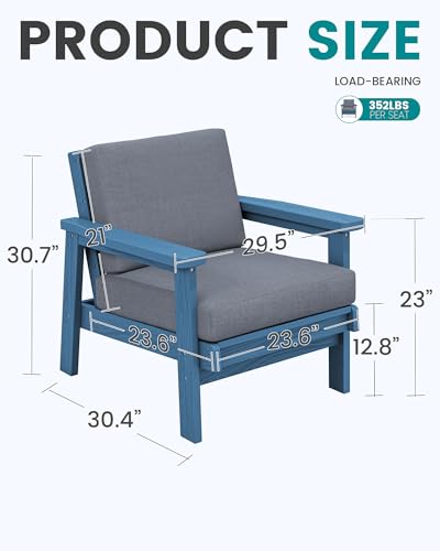 HDPE Patio Furniture Set with 33” Square Fire Pit Table (Blue/Grey)