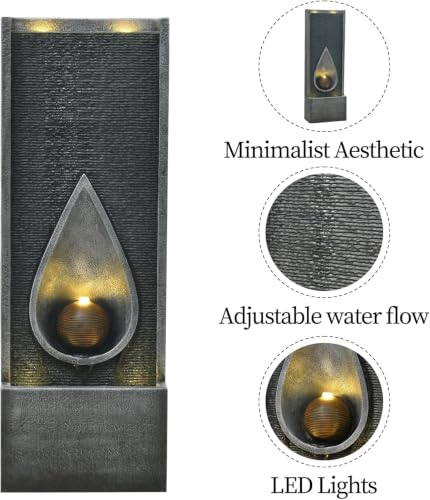 53'' Outdoor Garden Water Fountain with Lights (Gray)