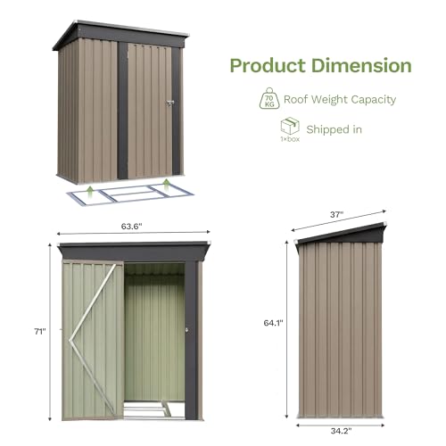 5x3 FT Outdoor Storage Shed with Floor Frame (Brown / 5x3 FT)