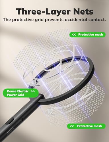 Electric Fly Swatter 4000V Bug Zapper Racket (Black Grey)