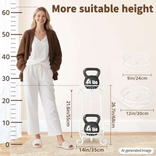 Metal Corner Plant Flower Stand Tall Indoor Outdoor (Bright White / 2 Tier)