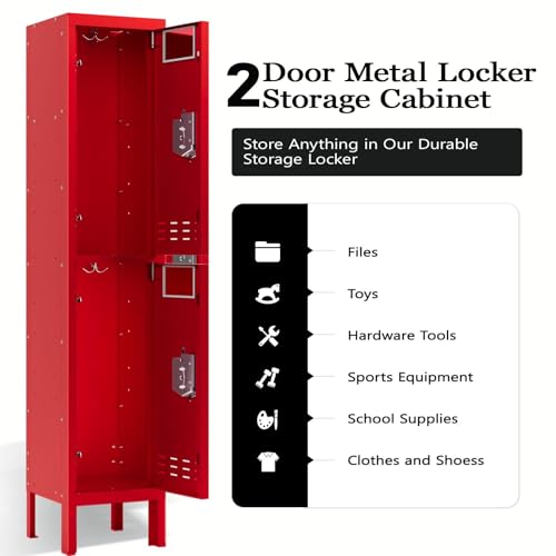 Metal Lockers (Red / 2 Door-(66.15" H x 11.8" W x 11.8" D))