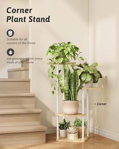 Corner Plant Stand Indoor Tall Plant Stand White 4 Tier (White Oak 4 Tier)