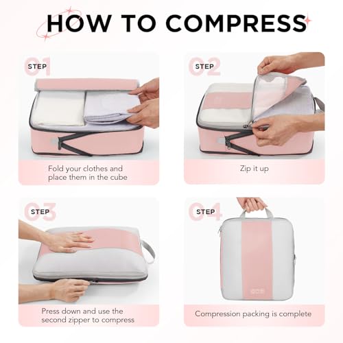8 Set Compression Packing Cubes for Travel Essentials (Pink)