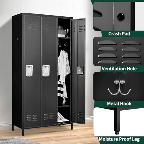 3 Doors Metal Employee Locker (3 Door-Upgraded / Black)