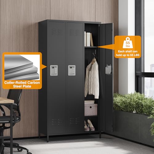 Metal Lockers for Employees (3 Door / Black)