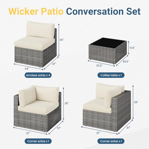7 Pieces Wicker Outdoor Patio Furniture Set (Beige / 7-Pieces)
