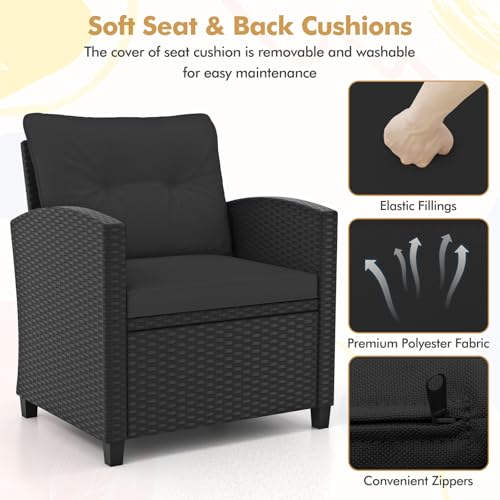3 Pieces Wicker Patio Conversation Set (Black & Black)