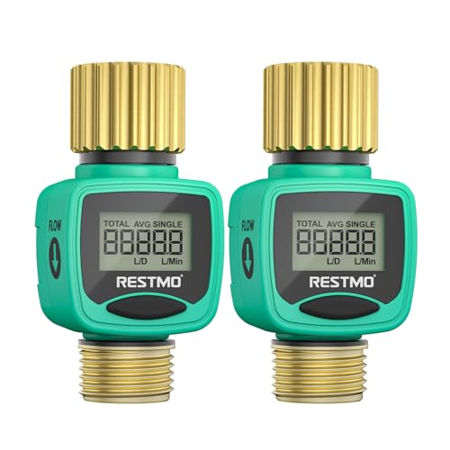 2 Pack] RESTMO Heavy Duty Water Flow Meter with Brass Inlet & Outlet (Green / 2 Pack)