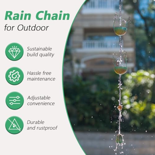 10.6FT Rain Chains for Gutter with 12 Cups (Chicken)