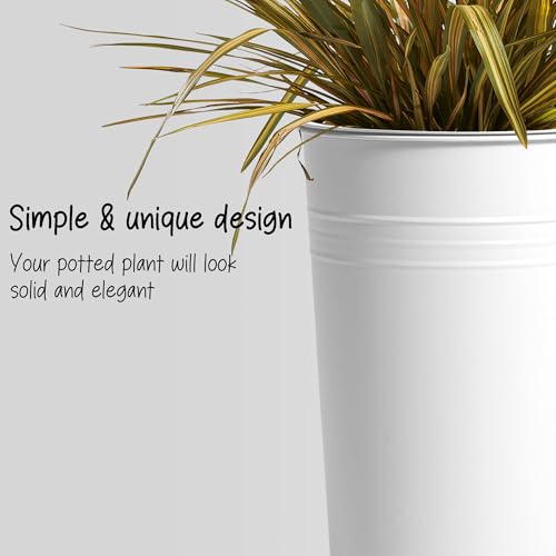 25'' Tall Galvanized Steel Planter Pot with Water Level Indicator (White / 25'' H.)