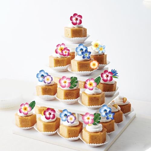 65 PCS Edible Hawaiian Flowers Cupcake Toppers Tropical Palm Leaves Cupcake Picks Edible Hibiscus Flower Cake Decorations for Summer Hawaii Luau Theme Baby Shower Wedding Birthday Party Supplies (Pattern 4)