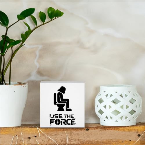 Bathroom Decor Use The Force Wooden Box Sign 5 x 5 Inches (White 1618 / Wooden box（5.1 x 5.1 inches）)