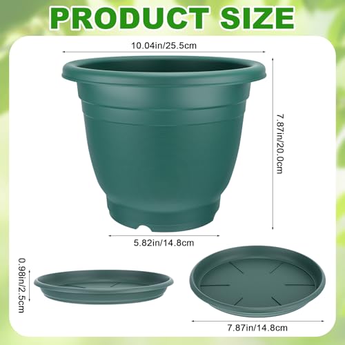 12 Pcs 10'' Plastic Plant Pots Round Planter Pots with Saucer Tray Seedling Pot Hole Seed Resin Plant Pot Starting Nursery Flower Container with Pallet for Garden Outdoor Indoor (Green / 10'')