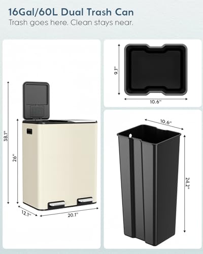 16Gal Dual Trash Can w (Beige)