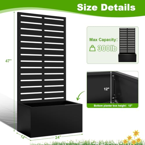 47"x24"x12" Metal Planter Box with Trellis (Black-louver Shaped / 47"x24"x12")