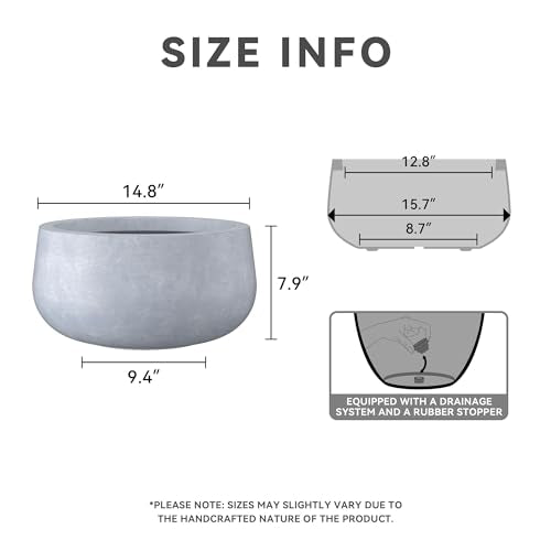 Accent Round Bowl Blue Gray Concrete Planter 16" Dia (Slate Gray / 15.7"w)