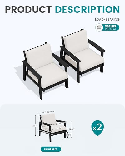 HDPE Outdoor Sofa Set of 2 (Black/Khaki)