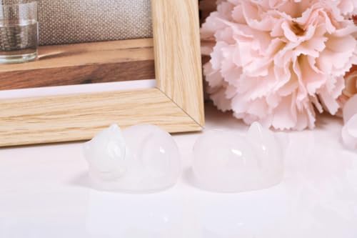 Clear Quartz Cat Healing Crystals Figurine Sleeping Cat Hand Carved Cute Statue Polished Stone Sculpture Reiki Office Room Bedroom Desk Home Decoration Gifts 1.6" (Q-clear Quartz)