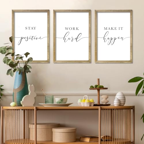 Inspirational Quotes Wall Art Decor 3 Piece 11"X16" Wood (16"L x 11"W / Stay Positive Work Hard Make It Happen（Wood))