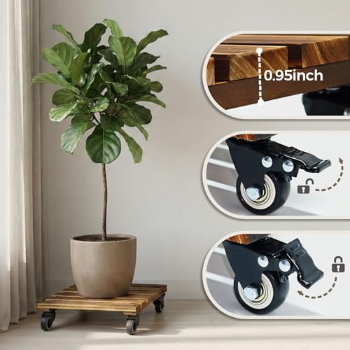 Plant Caddy 14 Inch Heavy Duty Wood Dolly 2 Pack (Brown / 14inch-Square-2 pack)