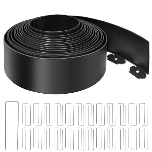 Landscape Edging 4 Inch Tall No Dig Garden Edging Border 60FT with 60 Metal Stakes (Black / 60FT Border)