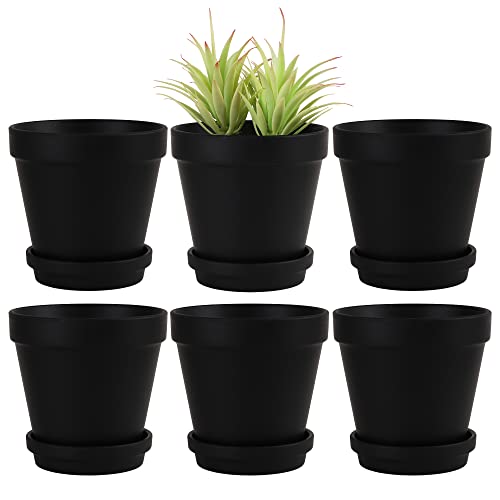 Large Terra Cotta Pots with Saucer (6 inches / Black)