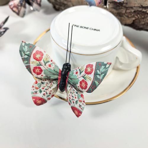 Artificial Feather 3D Butterfly Party Decorations Set of 12 with Clip 12 Color Ornaments for Christmas Tree (D Clip)