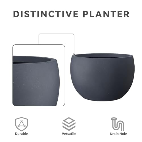Small Round Bowl Charcoal Concrete Planter 11.8" Dia (Charcoal / 11.8" d)