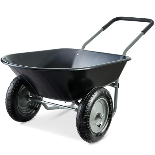Dual Wheel Home Utility Yard Wheelbarrow Garden Cart w (Black)