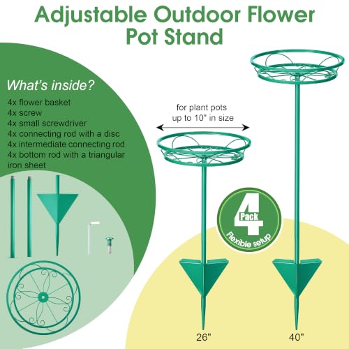 4 Pack Adjustable Outdoor Flower Pot Stand (Green)