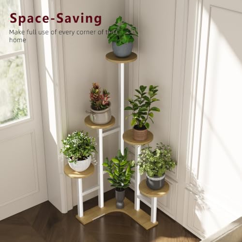 Corner Plant Stand Indoor 6 Tiered Corner Plant Shelf (White Oak / 6 Tier-Round)