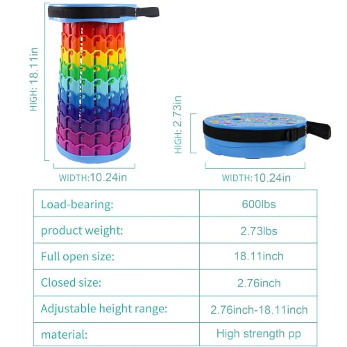 Upgraded Portable Collapsible Folding Stool Retractable Telescoping Stool for Adults Sturdy Capacity 600lbs Camping Chair for Outdoor Hiking Garden BBQ (Floral Prints)