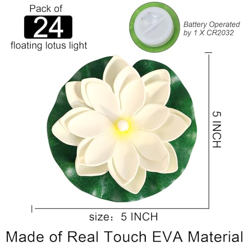 24 PCS Waterproof Floating Lotus Lights (Warm White / 5 inch 24pcs)