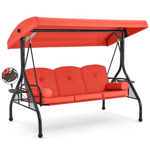 3 Seat Porch Swing with Adjustable Canopy (Orange)