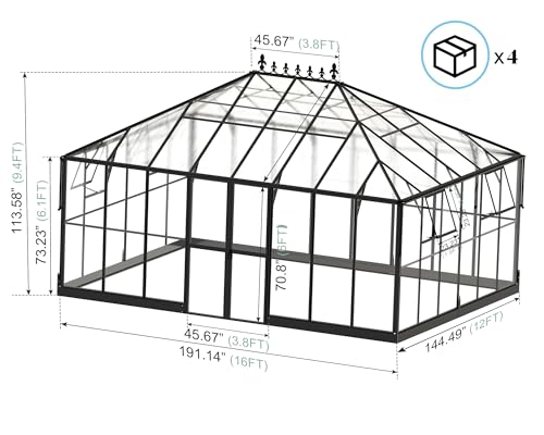16x12x9.5 FT Outdoor Polycarbonate Greenhouse with Clear Panels (16x12x9.5 FT)
