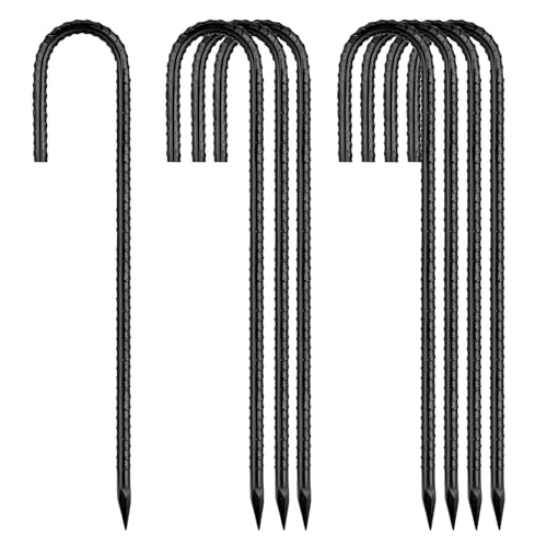Rebar Stakes 12 Inch (J-12in-5/16-8pcs / Black-J-HOOK)