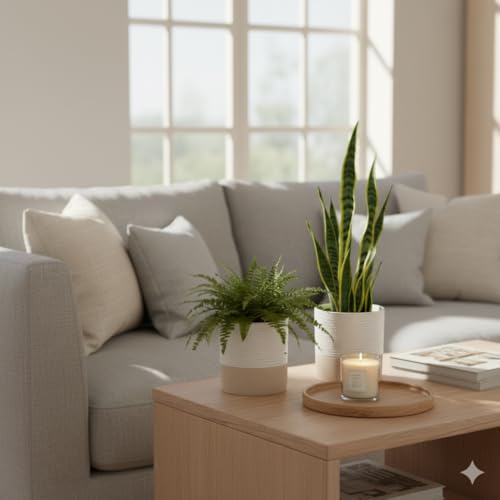 Ceramic Self Watering Plant Pot for Indoor Plants (Cream White & Brown / 4.5"+4.5" Self Watering)