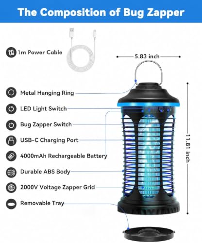 Rechargeable Bug Zapper Outdoor Indoor (L)